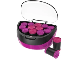 Remington Heated Hair Rollers (Set of 12), Ceramic and Ionic Technology, Wax core, 12 pins and clips included, pink/black) H5670