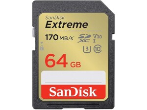SANDISK Extreme SDXC card 64GB (SD card up to 170 MB/s, V30 Memory card, UHS-I, Class 10, U3, V30, RescuePro Deluxe data recovery software)