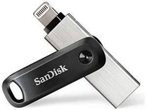 SANDISK iXpand Go Flash Drive, 128GB (2-in 1 iPhone storage, with lightning and USB 3.0 connectors, for iPhone, iPad, PC and Mac, Automatic Backup, iXpand app, Keychain) Black/Silver