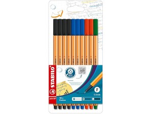 STABILO point 88 - Fineliner - Pack of 10 - Office Colours - Black, Blue, Red, Green