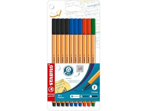 STABILO point 88 - Fineliner - Pack of 10 - Office Colours - Black, Blue, Red, Green