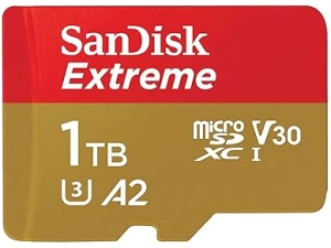 SanDisk 1TB Extreme microSDXC card +SD adapter, microSD card for smartphones, action cameras, drones, V30, up to 190 MB/s, SanDisk QuickFlow Technology, RescuePro Deluxe, UHS-I, 4k, V30, A2, C10, U3