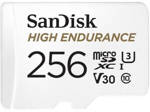 SanDisk 256GB High Endurance microSDXC card for IP cams & dash cams + SD adapter up to 20,000 Hours Full HD / 4K videos up to 100 MB/s UHS-I Class 10 U3 V30