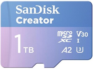 SanDisk Creator microSDXC UHS-I + SD adapter 1 TB (For Smartphones, Camera's and Drones, 5,3K & 4K, A2, C10, V30, U3, Speeds up to 190 MB/s, 3 months Adobe Lightroom included)