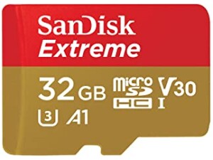 SanDisk Extreme 32 GB microSDHC Memory Card + SD Adapter with A1 App Performance + Rescue Pro Deluxe, Up to 100 MB/s, Class 10, UHS-I, U3, V30, Red/Gold