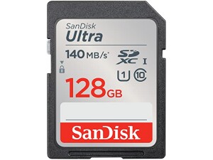SanDisk Ultra SDXC card, 128GB SD Card (Memory card up to 140 MB/s read speeds, For entry level and mid-range compact camera's, Full HD Video, UHS-I, Class 10, U1)