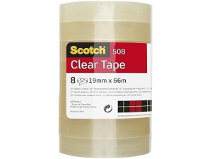 Scotch Transparent Tape 508-8 Rolls - 19 mm x 66 m - General Purpose Clear Tape for School, Home and Office