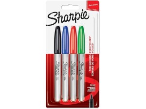 Sharpie Permanent Markers | Fine Point for Bold Details | BlackBlueRed and Green Ink Colours | 4 Marker Pens