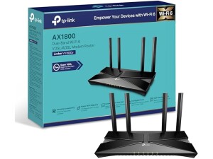 TP-Link Archer VX1800v AX1800Mbps Dual-Band Wi-Fi 6 Gigabit VDSL/ADSL Modem Router, 1201 Mbps/5 GHz, 574 Mbps/2.4 GHz, USB 2.0 For 4G Router Option, 2x 2MU-MIMO, VoIP Support, TP-Link Tether App