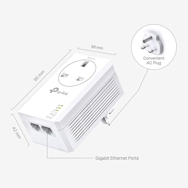 TP-Link TL-PA7027PKIT Passthrough Powerline Adapter Kit, AV1000 2-Port Gigabit, Powerline Network Adapters Speed up to 1000 Mbps, 4K Video Streaming and Online Gaming, No Configuration Required - Image 4