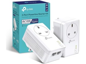 TP-Link TL-PA7027PKIT Passthrough Powerline Adapter Kit, AV1000 2-Port Gigabit, Powerline Network Adapters Speed up to 1000 Mbps, 4K Video Streaming and Online Gaming, No Configuration Required