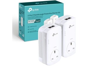TP-Link TL-PA9020PKIT 2-Port Gigabit Passthrough Powerline Adapter Starter Kit, 2X2 MIMO, Powerline Network Adapters Speed up to 2000Mbps, 4K HD Video Streaming and Online Gaming, Plug and Play