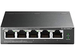 TP-Link TL-SG1005LP 5 Port Gigabit PoE Switch, 4× Gigabit PoE+ Ports, 802.3af/at 30W, 40W Total Budget, Network switch, Power Saving, Plug & Play, Metal Case, Ethernet Switch, Ethernet Splitter