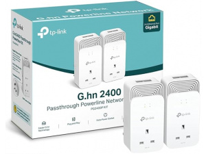 TP-Link Wired Passthrough Powerline Adapter Starter Kit, Advanced Protocol G.hn MIMO, Extra Power Socket, 2+2 Gigabit Ethernet Ports, No Configuration Required, Plug and Play, Pack of 2 (PG2400P KIT)