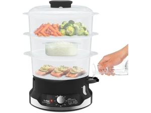 Tefal Ultracompact Steam Cooker, 9L, Stackable Storage System, 3-Tier Food Steamer, BPA-Free Bowls, 60-Min Timer, Refill While Steaming, Rice Accessory, Removable Cooking Bowls,VC204865