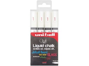 Uni-Ball F804500 522598 uni Chalk Marker, Broad Bullet Tip - White, Pack of 4