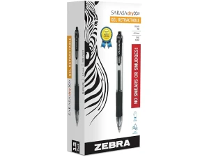 Zebra Pen Sarasa Dry X20 Retractable Gel Pen, Fine Point, 0.5mm, Black Ink, 12-Pack