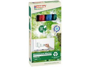 edding 29 EcoLine whiteboard marker - black, red, blue, green - set of 4 whiteboard pens - chisel nib 1-5 mm - whiteboard pen dry wipe - for whiteboards, flipcharts, memo boards - sketchnotes