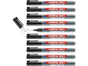 edding 361 whiteboard marker - black - 10 whiteboard pens - round tip 1 mm - whiteboard pen dry wipe - for whiteboards, flipcharts, pinboards, magnetic and memo boards - sketchnotes - refillable