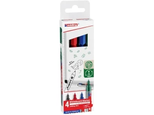 edding 361 whiteboard marker set - multi-coloured - 4 whiteboard pens - round nib 1 mm - whiteboard pen dry wipe - for whiteboards, flipcharts, magnetic, memo boards - sketchnotes - refillable