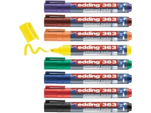 edding 363 whiteboard marker set - multi-coloured - 8 whiteboard pens - chisel nib 1-5 mm - whiteboard pen dry wipe - for whiteboards, flipcharts, magnetic, memo boards - sketchnotes - refillable